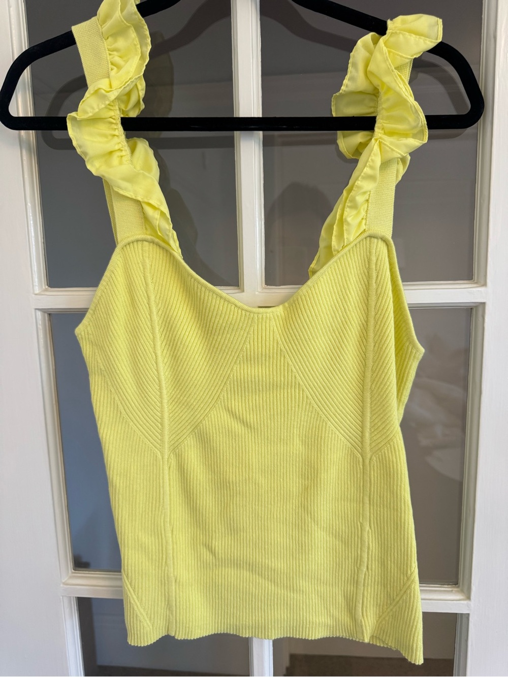 Maeve Lemon Ruffle Strap Ribbed Camisole - Picture 3 of 5